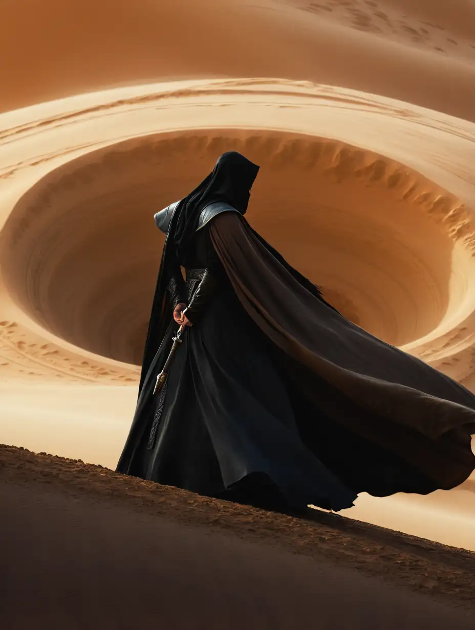 Bene Gesserit Witch Overlooking a Slope with Flowing Garments