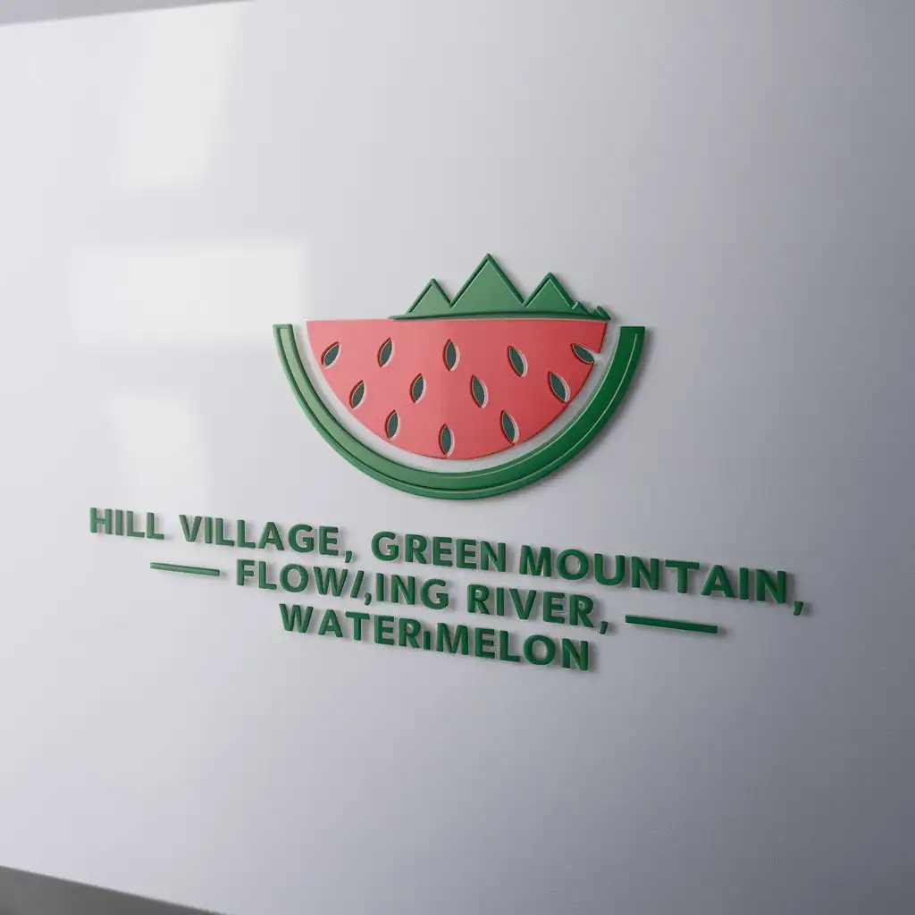 LOGO-Design-For-Hill-Village-Green-Mountain-Flowing-River-with-Watermelon-Theme