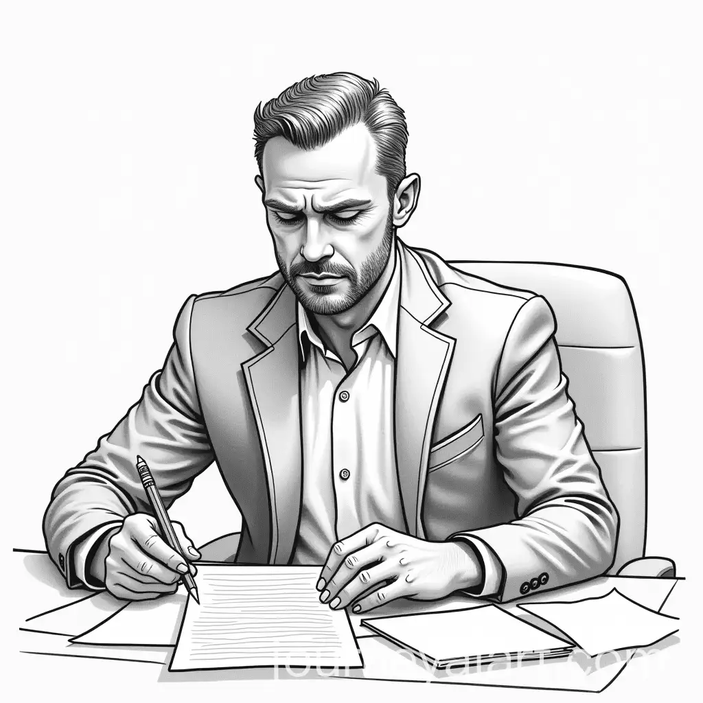 Corporate-Office-Scene-with-Man-at-Desk-Greeting-Boss-in-Pencil-Sketch