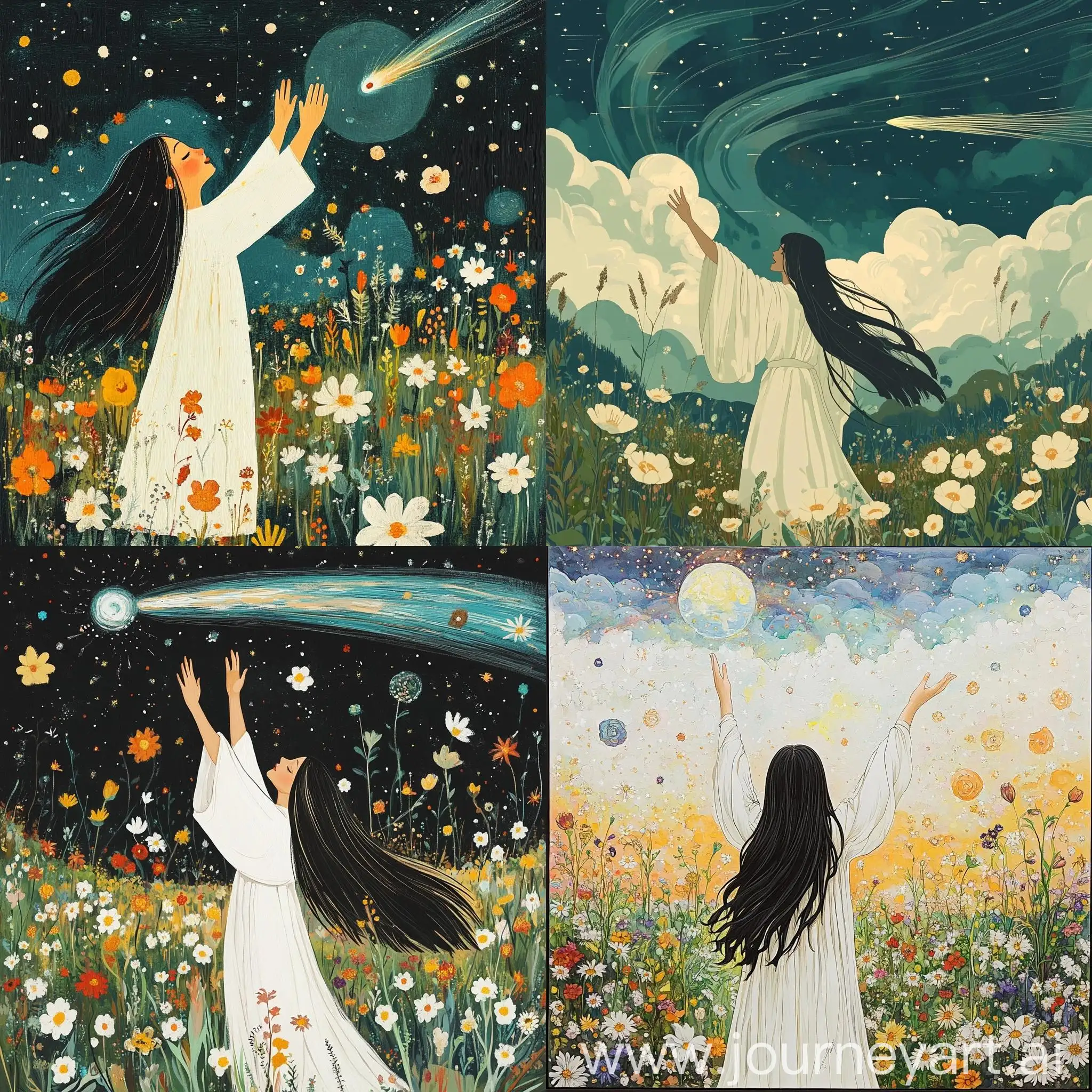 Girl-Singing-in-Flower-Field-with-Comet-Background-POLNALYUBVIKOMETY