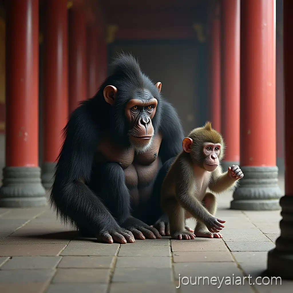 SimpsonsStyle-Gorilla-and-Monkey-in-a-Japanese-Temple