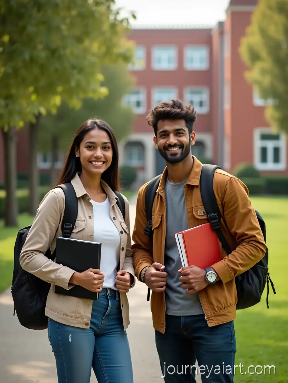 Cheerful-Indian-College-Students-on-Campus-with-Books-and-Backpacks