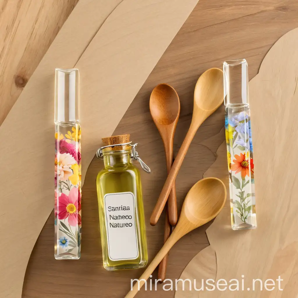 Natural Wellness Sanitas Natureo Vial with Colored Flowers and Wooden Spoons