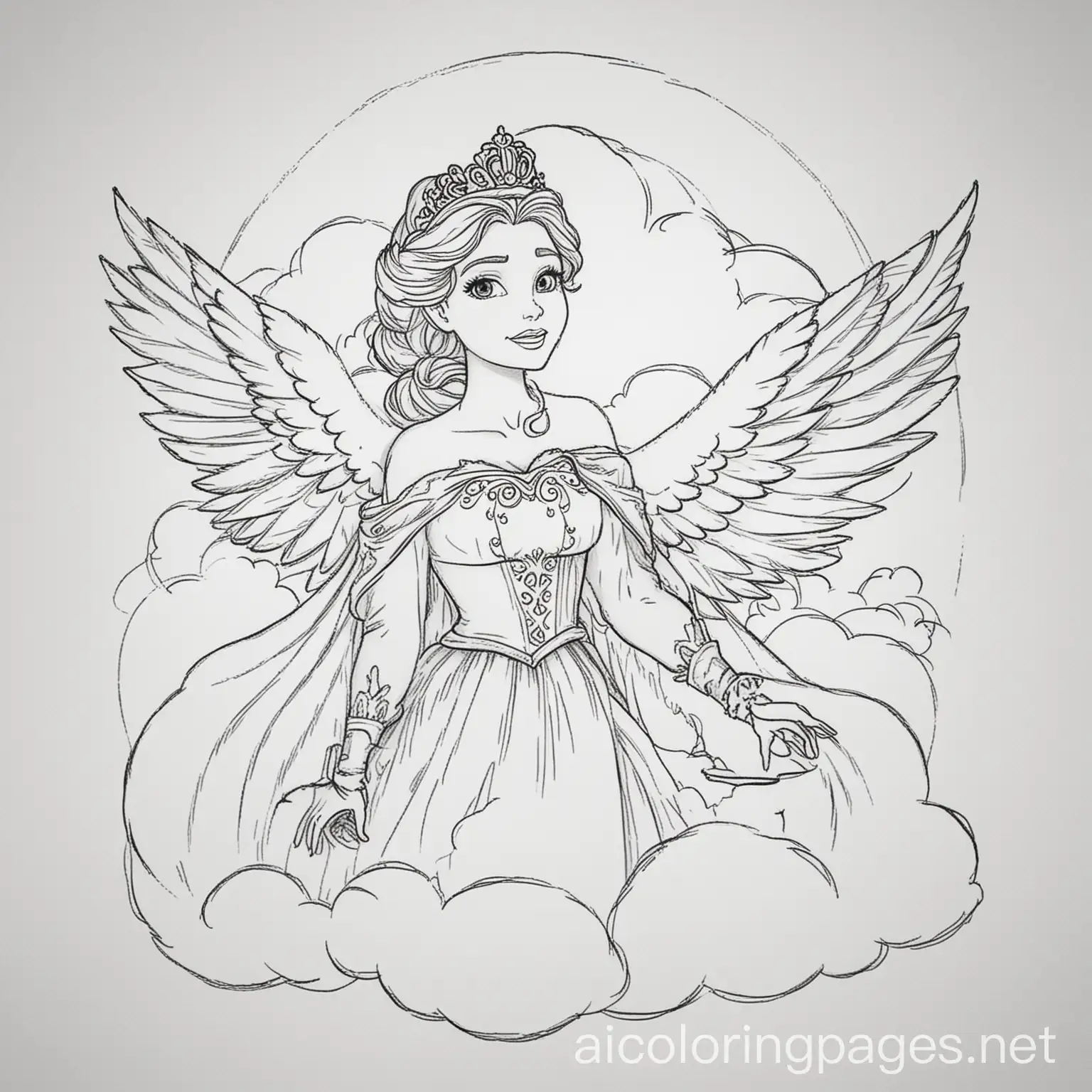 Frozen-Queen-with-Chicken-on-Cloud-Coloring-Page