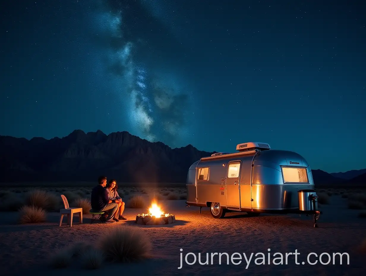Vintage-Airstream-Camper-Van-Under-the-Milky-Way-in-the-Mojave-Desert