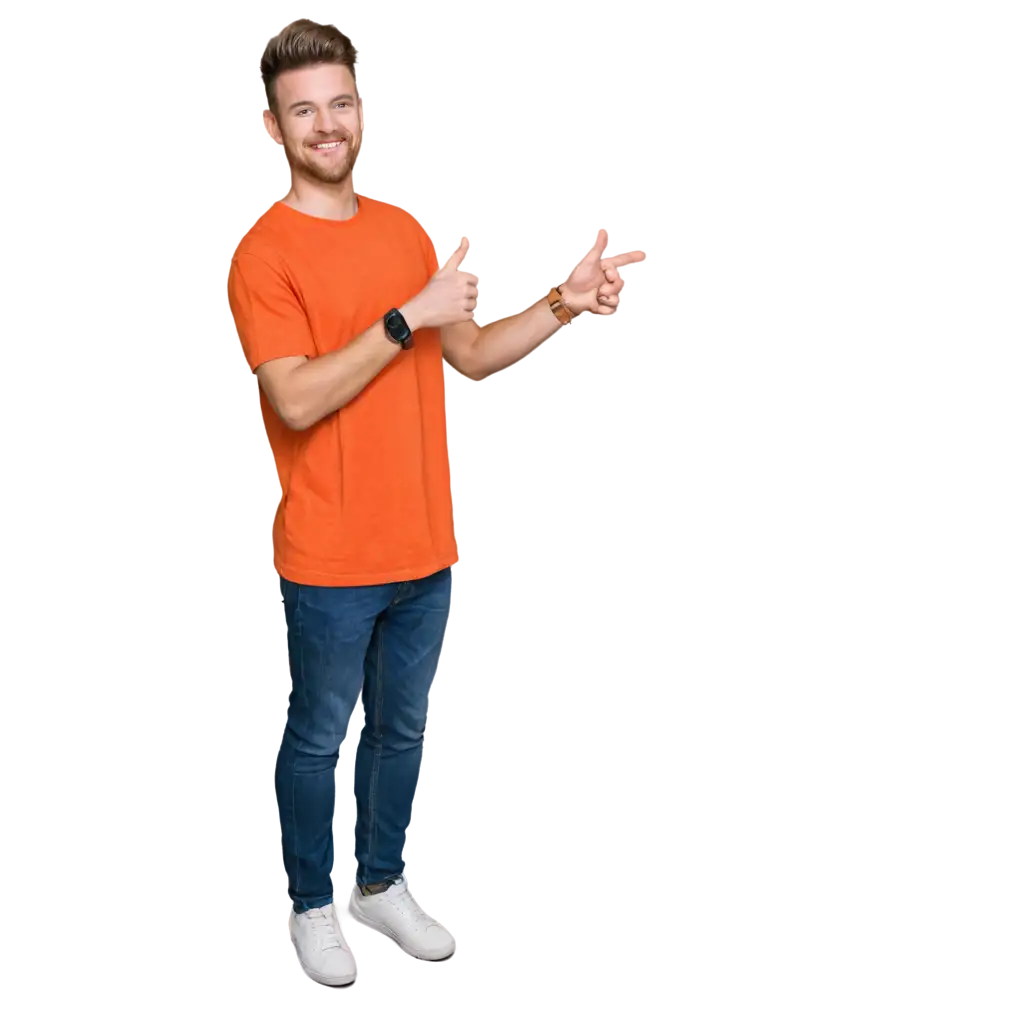 Cheerful-Busker-in-Orange-Shirt-Giving-Thumbs-Up-PNG-Image-for-Vibrant-Online-Content