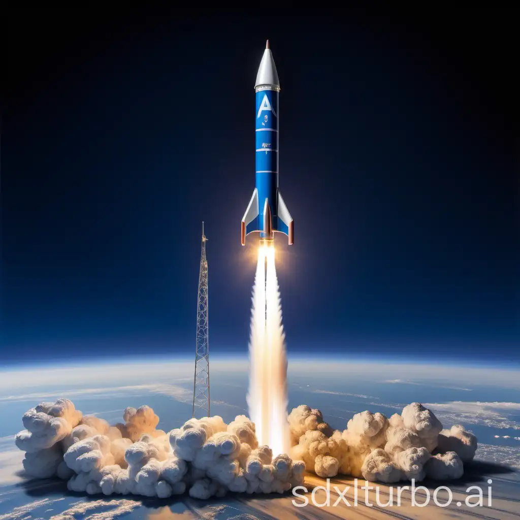 Blue-and-White-3Meter-Tall-Rocket-in-Space