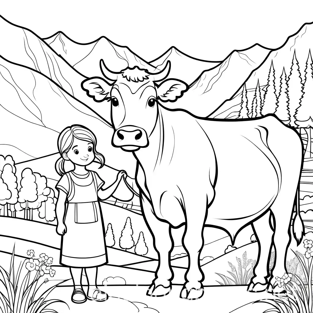 Girl-and-Cow-Coloring-Page-in-Mountain-Valley