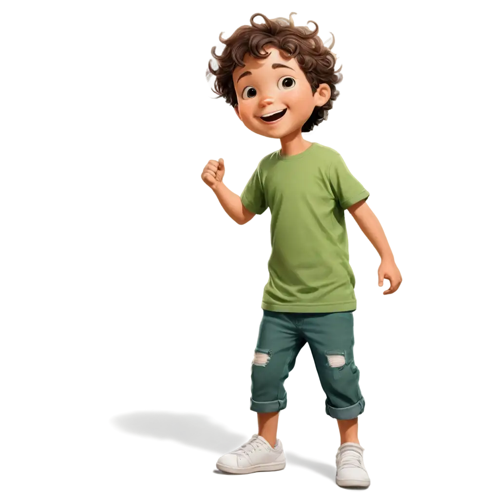 Smiling-Male-Child-Cartoon-PNG-Playful-Green-TShirt-and-Pants-Character