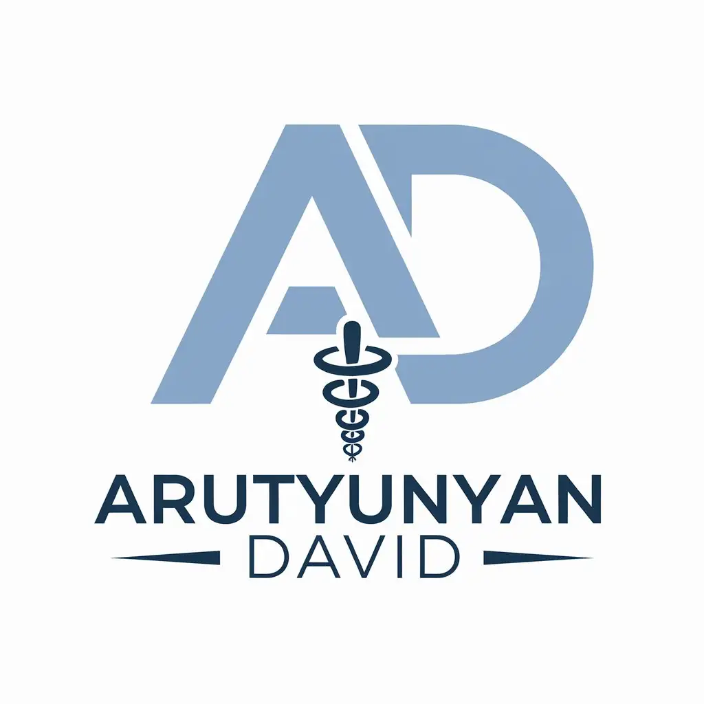 a vector logo design,with the text "Arutyunyan David, the first letters are special, light blue background", main symbol:Letters A and D, trauma symbol,complex,be used in Medical Dental industry,clear background