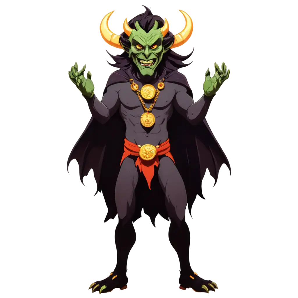 cartoon demon wearing a medallion