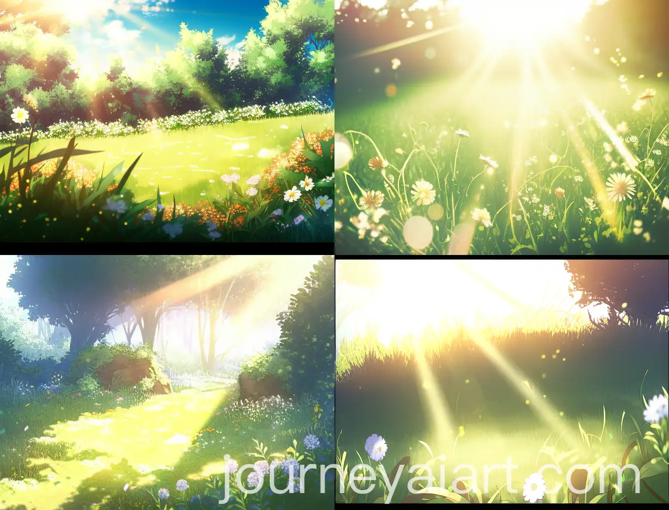 Sunny-Day-in-Nature-with-Sunlight-Grass-Trees-and-Flowers