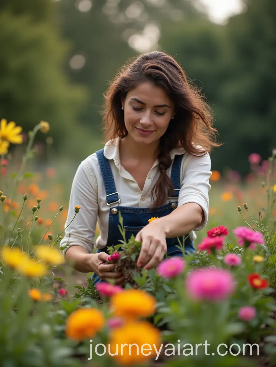 Woman-Caring-for-Flower-Garden-with-Motivational-Slogan-on-Diligence-and-Future