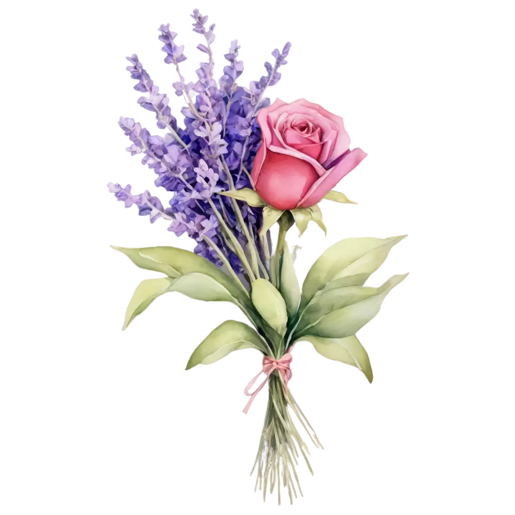 Stunning-Bouquet-of-Purple-Lavender-and-Pink-Rose-in-Watercolor-HighQuality-PNG-Image