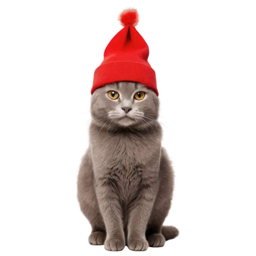 Grey-Cat-with-Red-Hat-PNG-Image-Whimsical-Feline-Charm