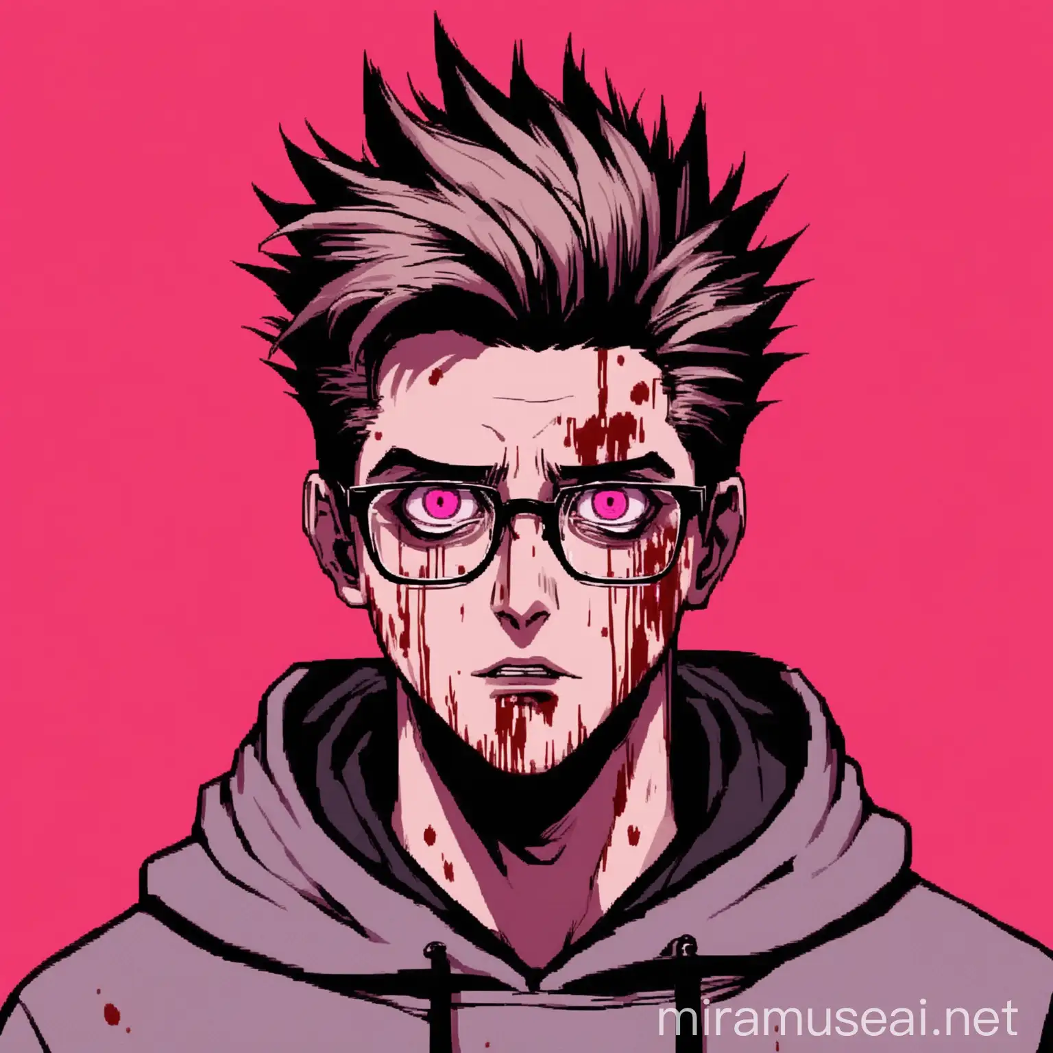 Hacker with Psycho Aesthetic Handsome Hacker in Pink Background with Blood