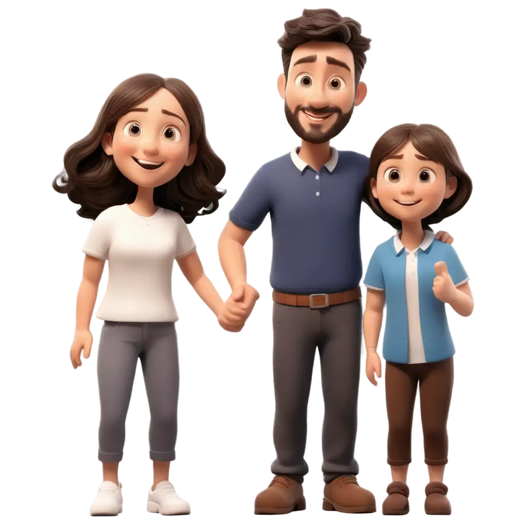 Cartoon-3D-PNG-Image-of-Parents-with-Little-Girl-and-Little-Boy