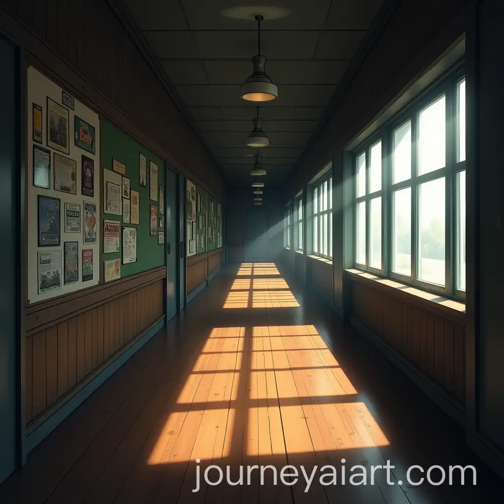 Sunlit-Hallway-with-FAI-Art-Prompt-Expansionaded-Posters-and-Creaking-Wooden-Floor-in-Anime-Style