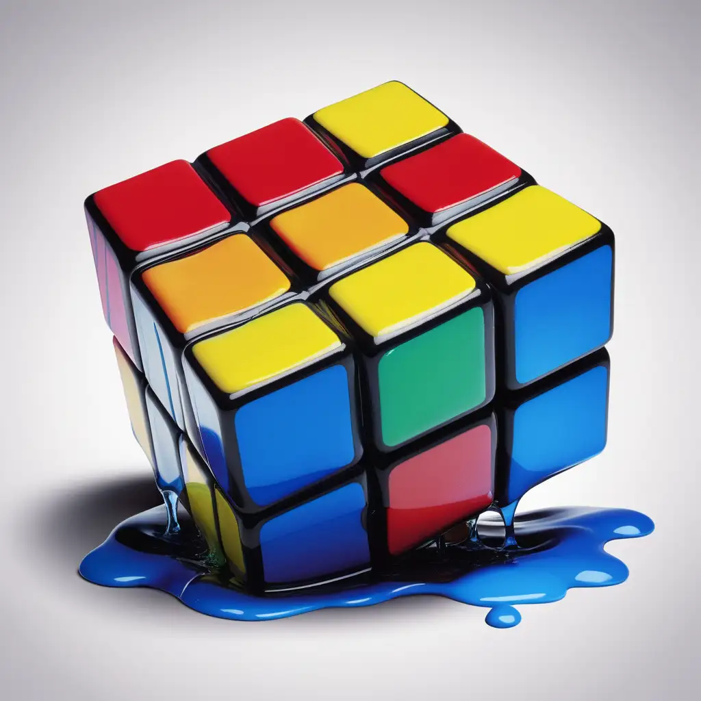 Melting Rubiks Cube Artistic Illustration in Surreal Style