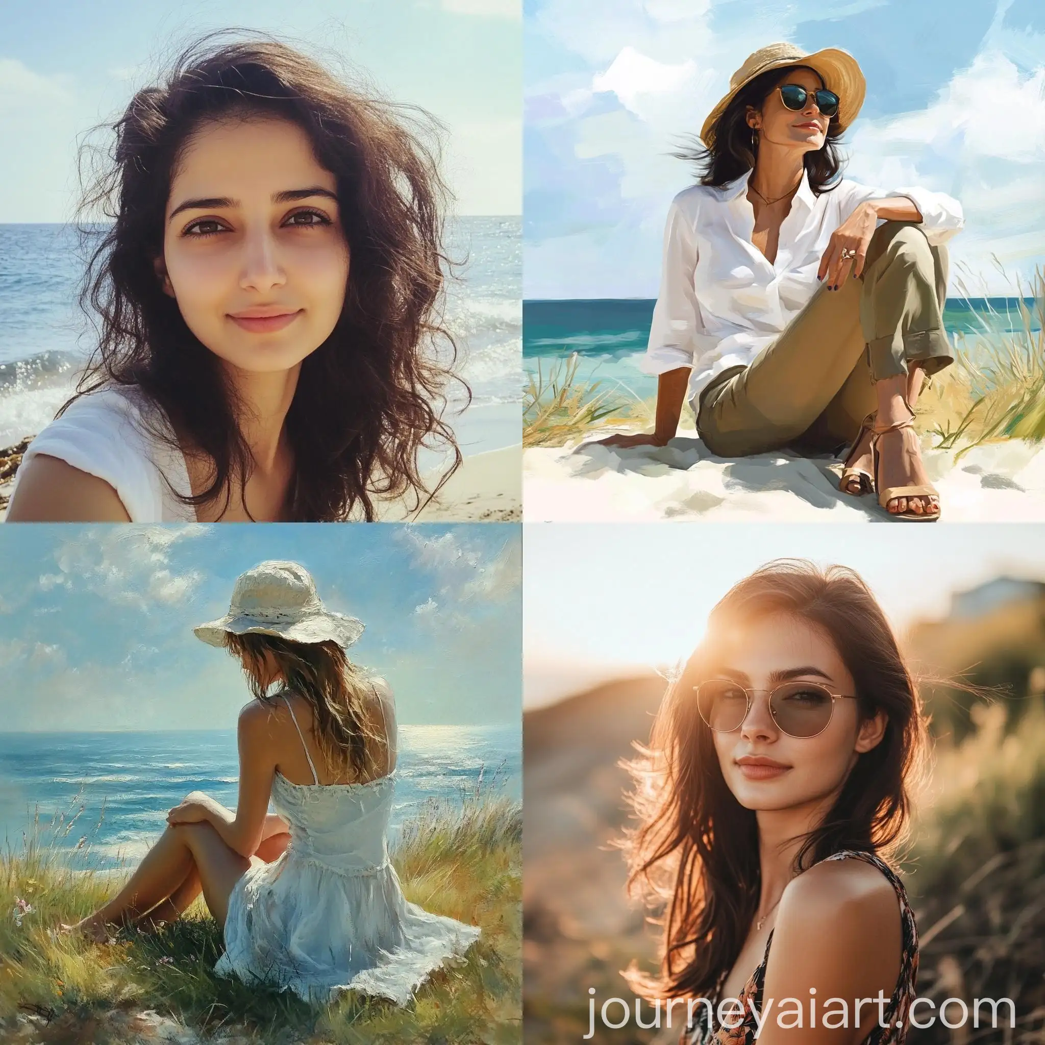 Casual-Outfit-Lady-Enjoying-Sunshine-with-Friends-and-Family-at-Seashore