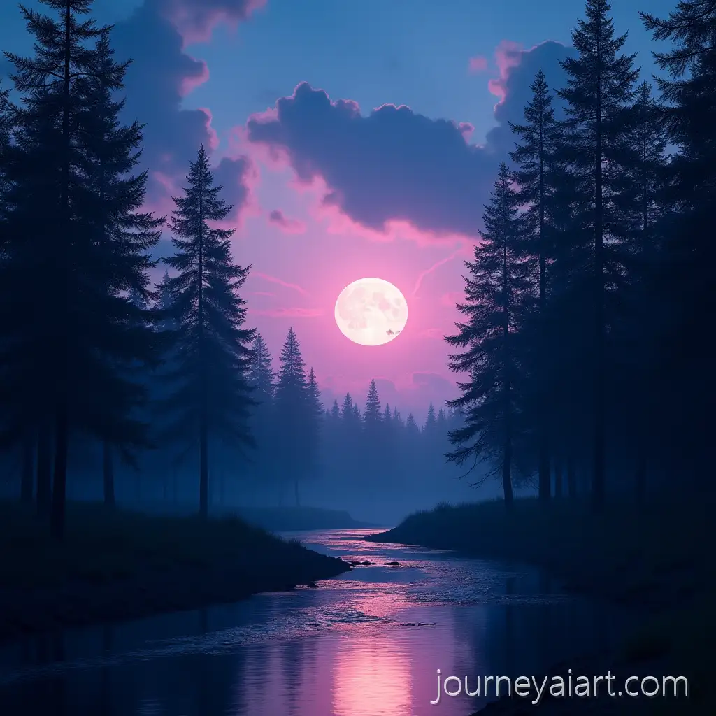 Serene-Twilight-Forest-with-Full-Moon-Over-Reflective-River
