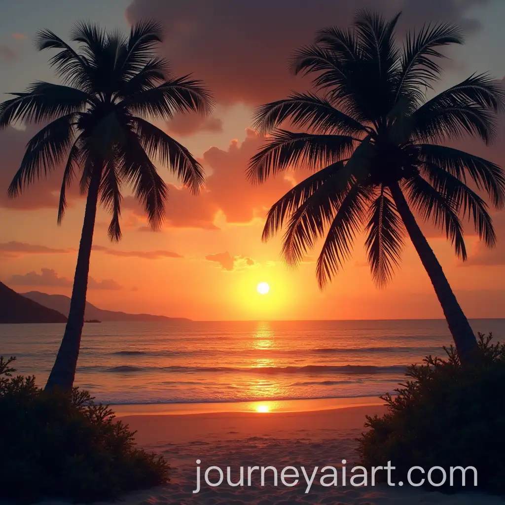 Stunning-Seaside-Sunset-Over-Koh-Phangan-with-Palm-Trees