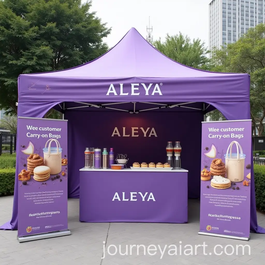 Outdoor-Montigo-Tumbler-Stall-with-Purple-Tent-and-Desserts