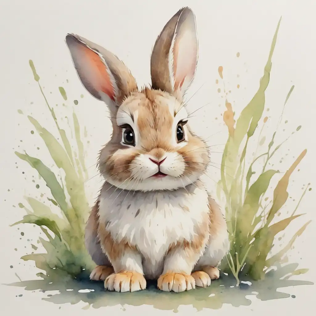 Cute Little Rabbit Aquarell Illustration on White Background