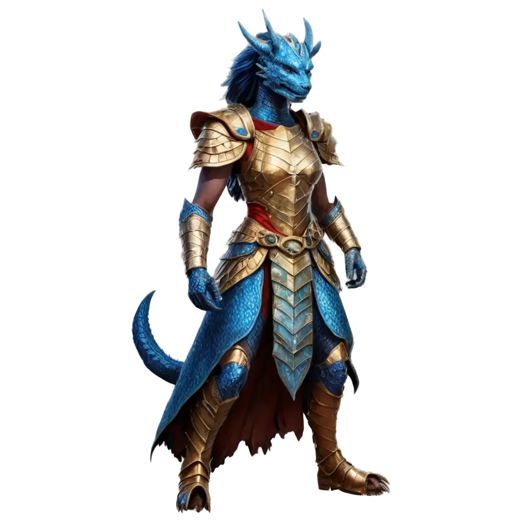 Stoic-Female-Dragonborn-with-Blue-Scales-and-Golden-Crimson-Armor-PNG-Fantasy-Art