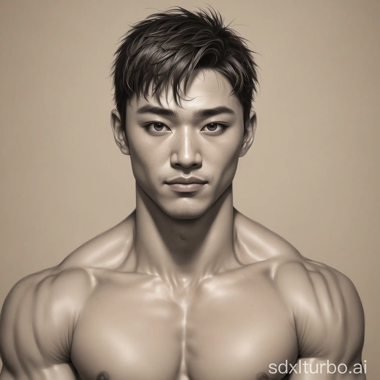 Muscular-Asian-Man-Fresh-from-Pool-with-ThreeDimensional-Features