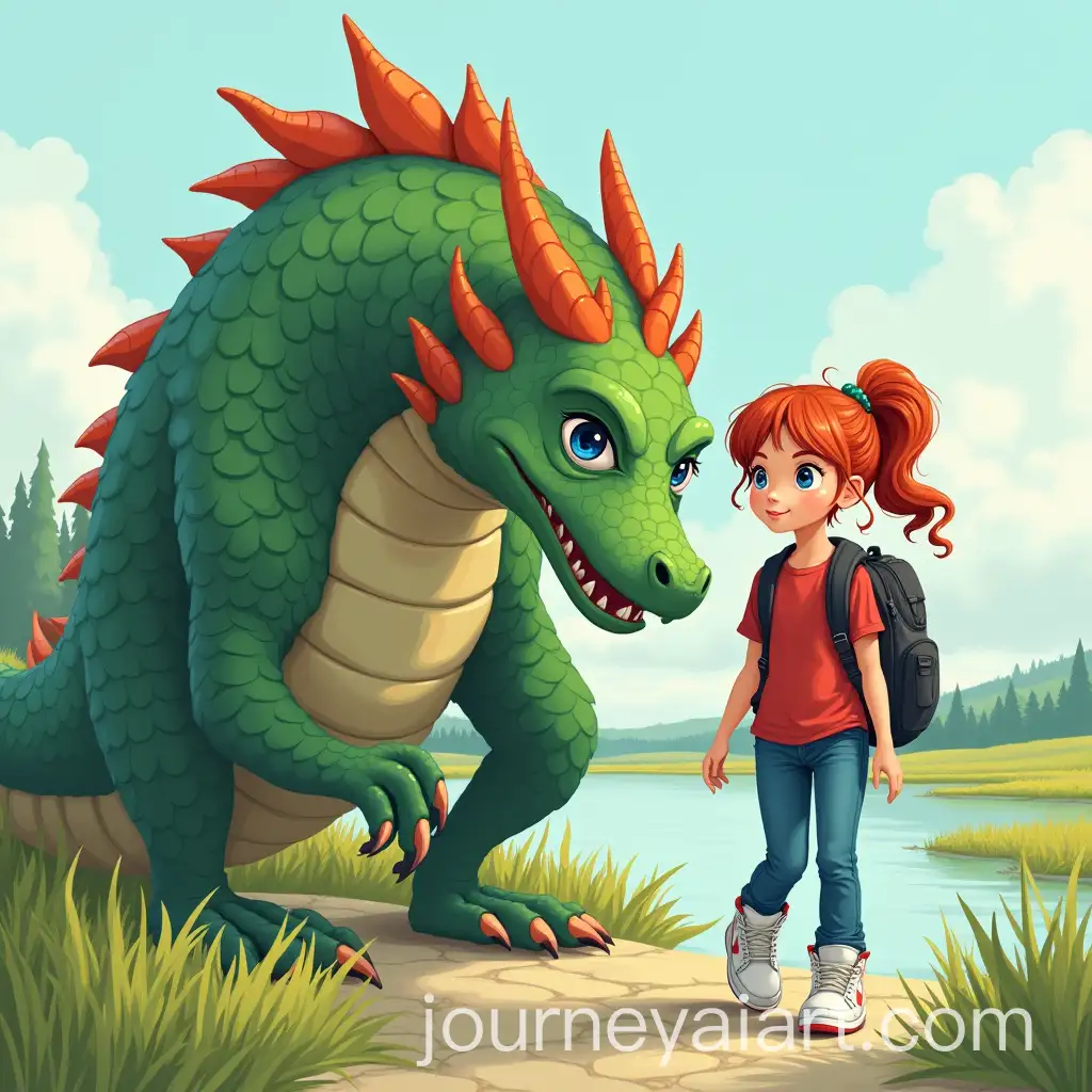 12YearOld-Girl-Walking-with-Majestic-Dragon-in-Marsh