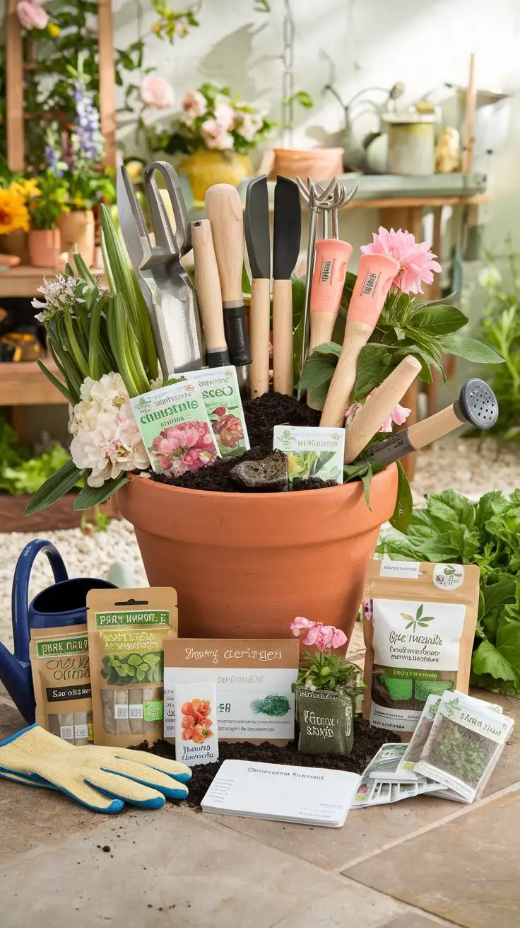 Bountiful-Gardening-Auction-Basket-with-Heirloom-Seeds-and-Tools