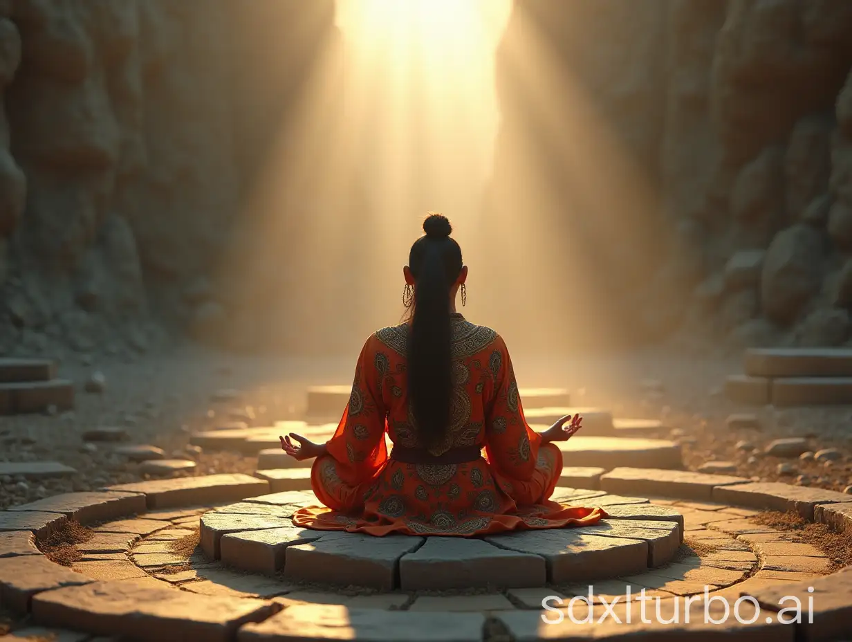 Meditating-Yogi-in-Ornate-Tunic-Amid-Stone-Circle