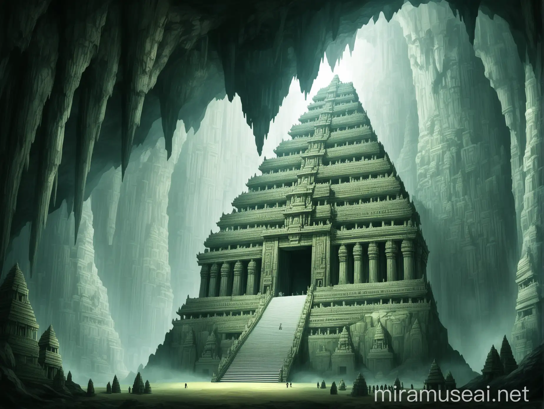 Majestic Cave Temple Surrounded by Ancient Rock Formations