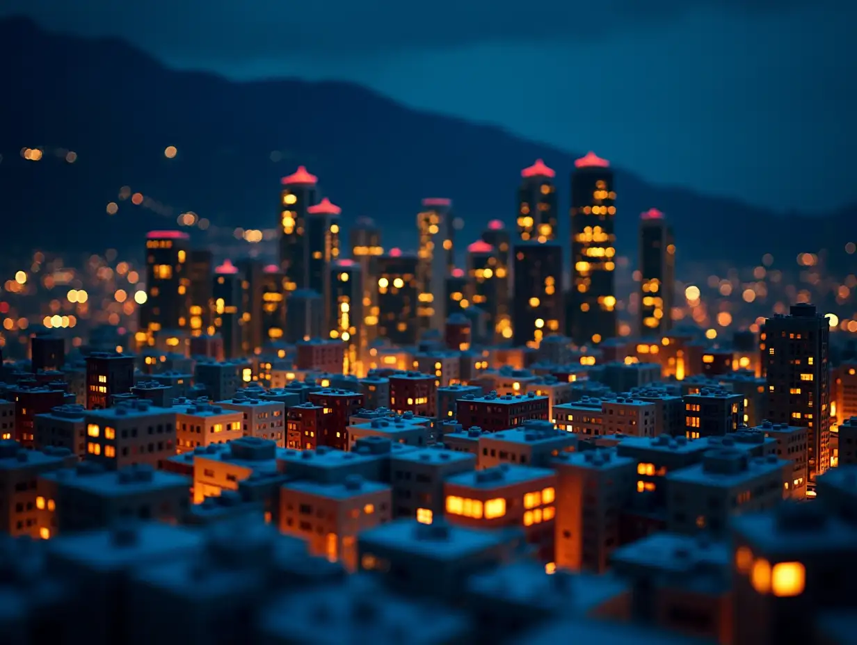 Vibrant-LEGO-Cityscape-Illuminated-at-Night