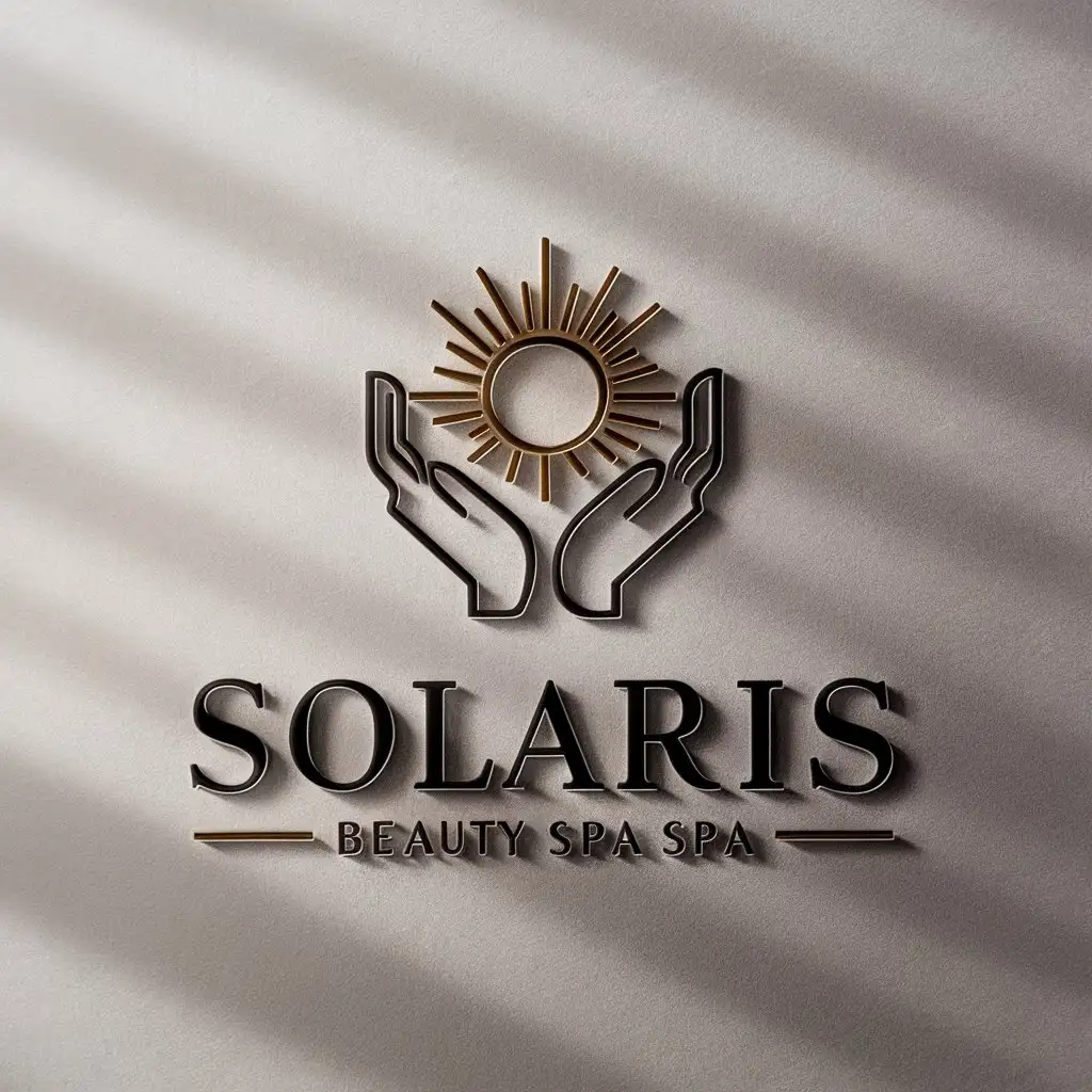 a vector logo design,with the text "Solaris", main symbol:Sun in hands,Moderate,be used in Beauty Spa industry,clear background