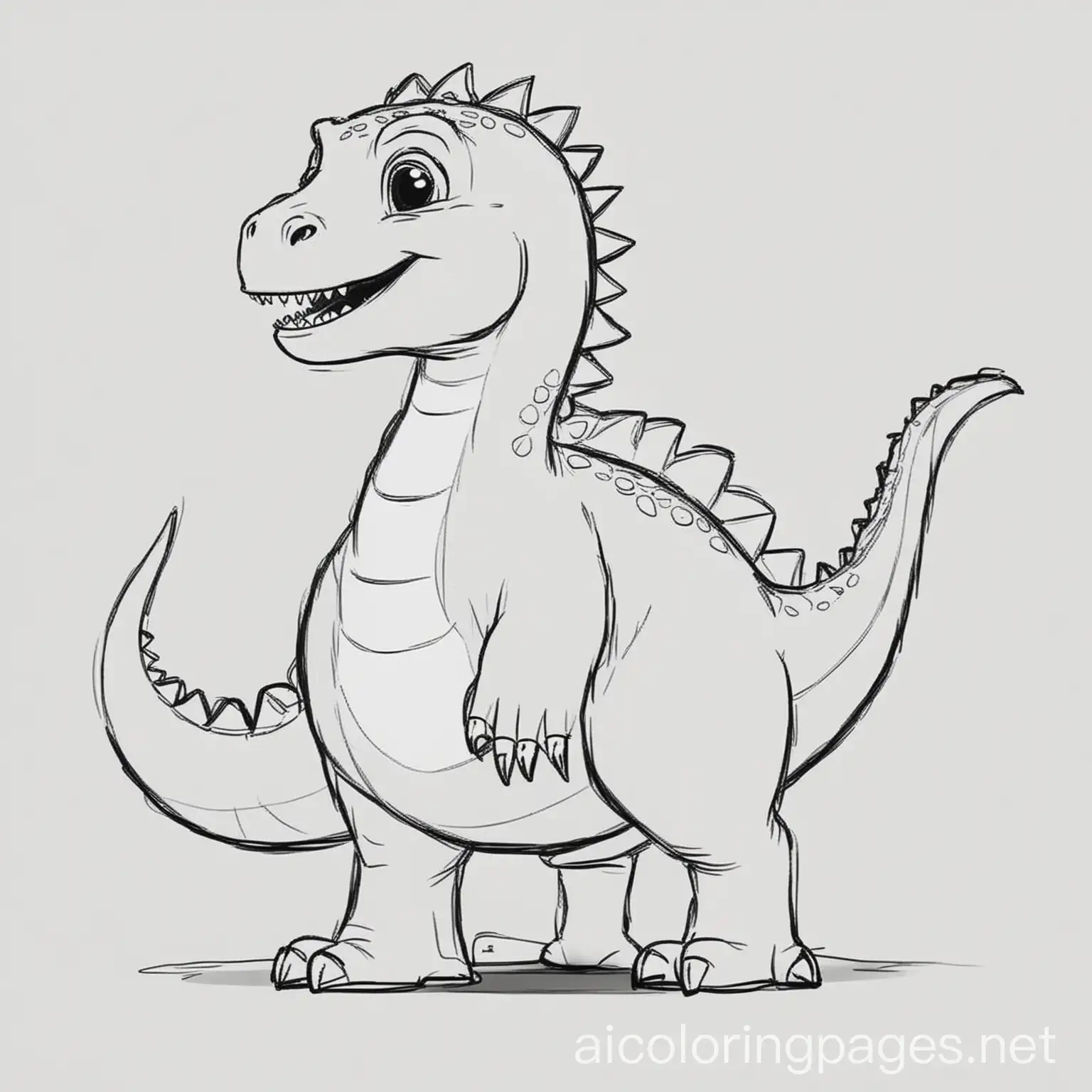 dinosaur, Coloring Page, black and white, line art, white background, Simplicity, Ample White Space. The background of the coloring page is plain white to make it easy for young children to color within the lines. The outlines of all the subjects are easy to distinguish, making it simple for kids to color without too much difficulty