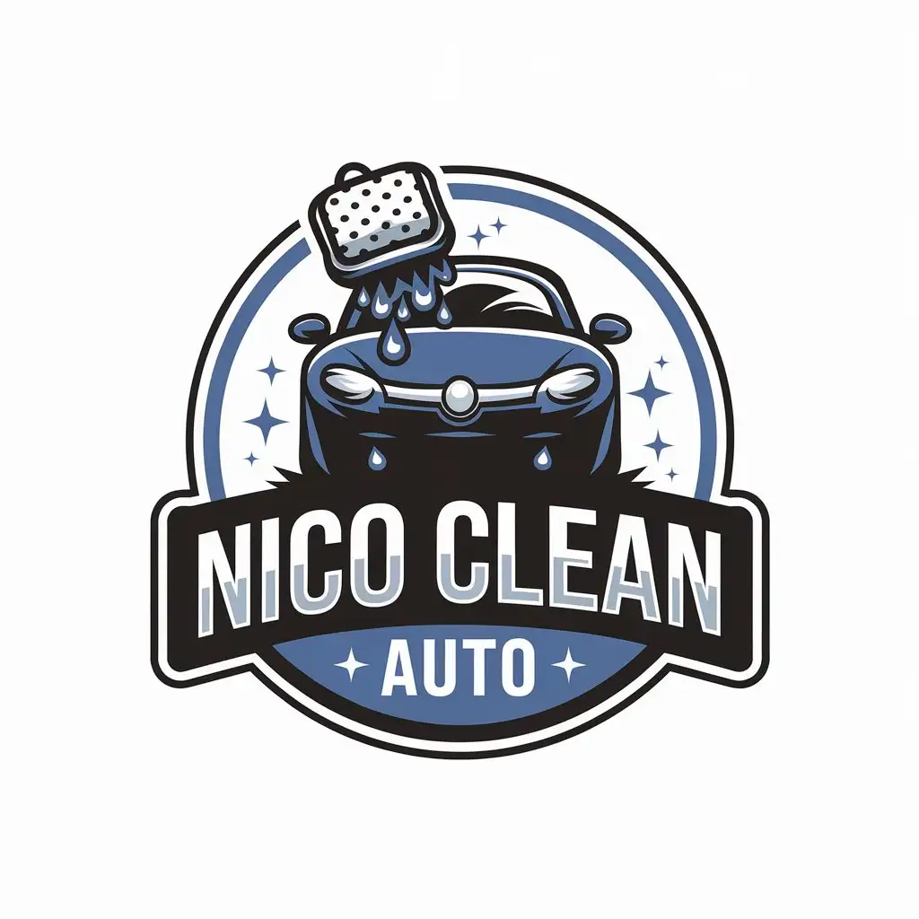 LOGO Design for Nico Clean Auto Vector Design with Car Cleaning Symbol and Clear Background