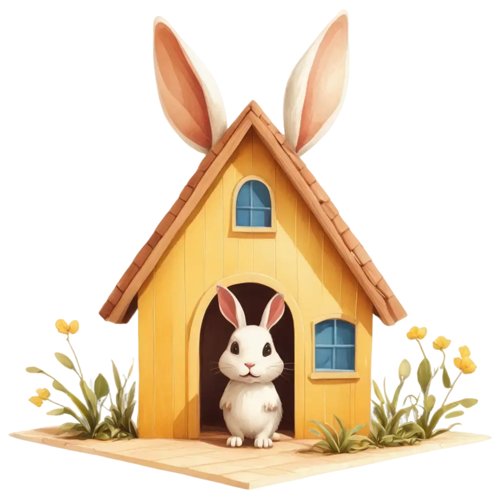 Cute-Rabbit-Inside-a-Yellow-House-PNG-Illustration-HighQuality-Image-for-Versatile-Use