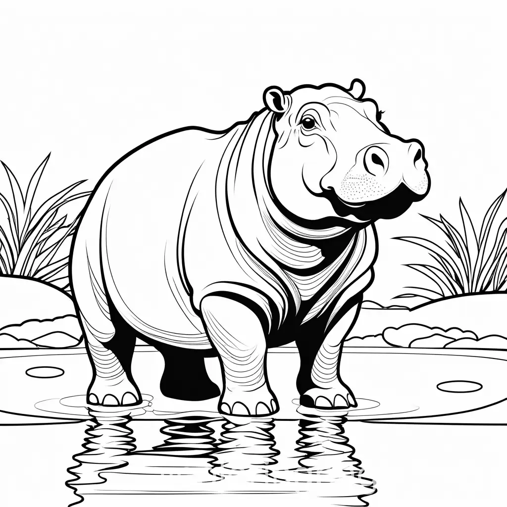 Pygmy-Hippo-Standing-Near-Pool-Coloring-Page