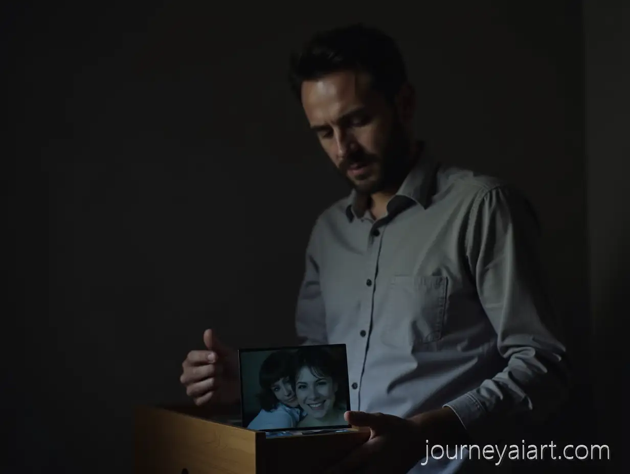 Man-Holding-Baby-Photo-inAI-Image-Prompt-Expansion-a-Dimly-Lit-Room-with-Flashback-Overlay