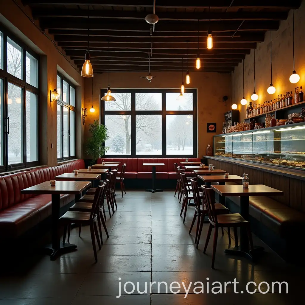 Cozy-Retro-Cafeteria-with-Dark-Atmosphere-and-Display-Cases
