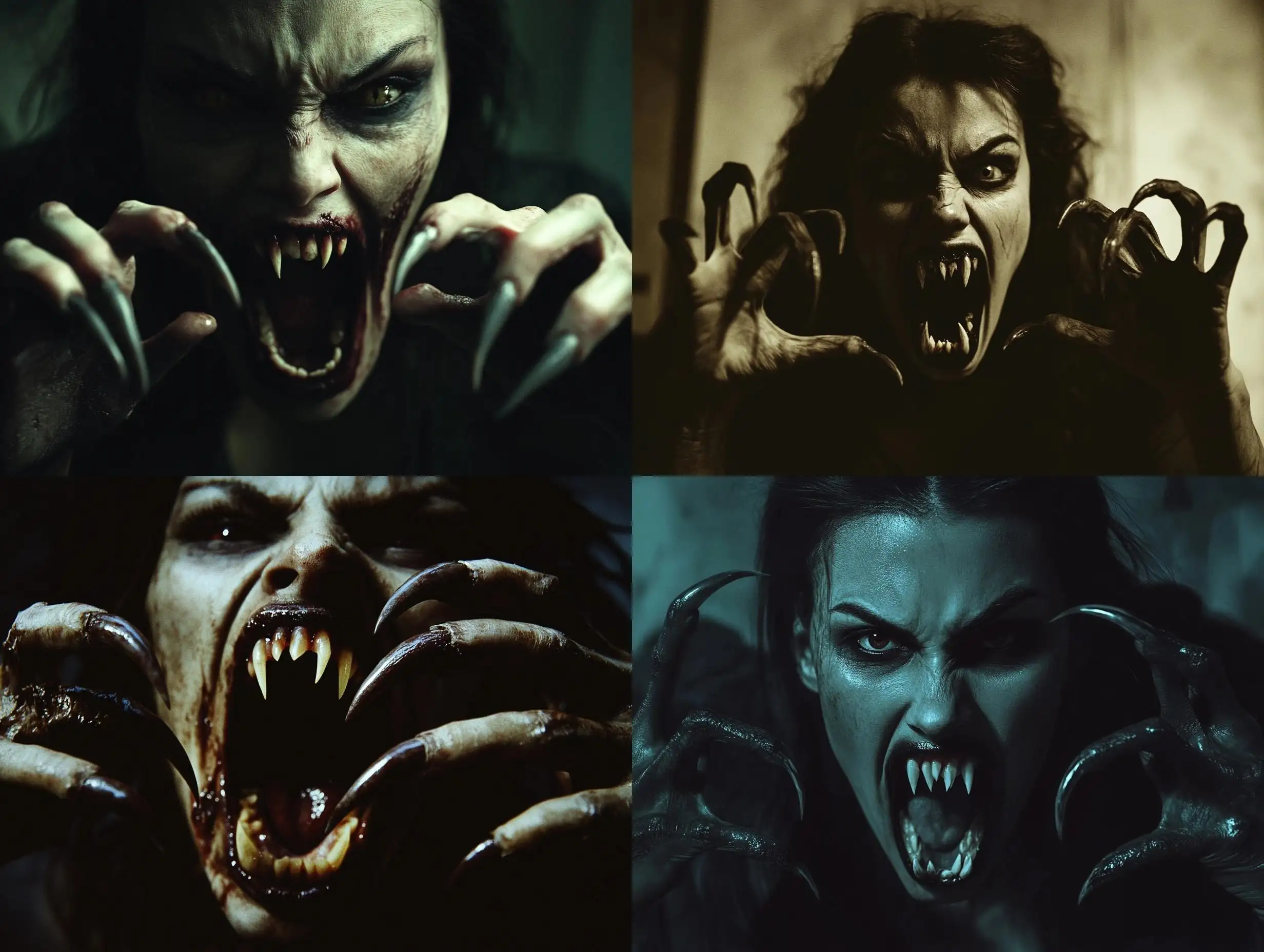 Grotesque-Vampire-Woman-with-Clawlike-Fingernails-in-Dark-Room