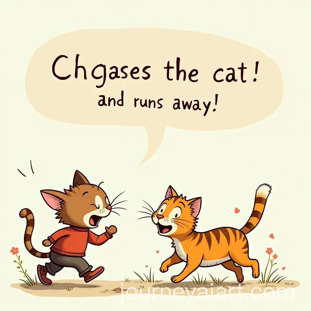 Spoiled-Text-Chasing-a-Scared-Cat-in-Childrens-Book-Illustration