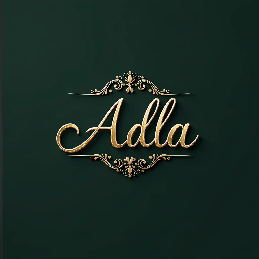 Modern-Chic-3D-Jewelry-Logo-Design-for-Adla-with-Silver-Dark-Green-Black-and-Gold-Colors