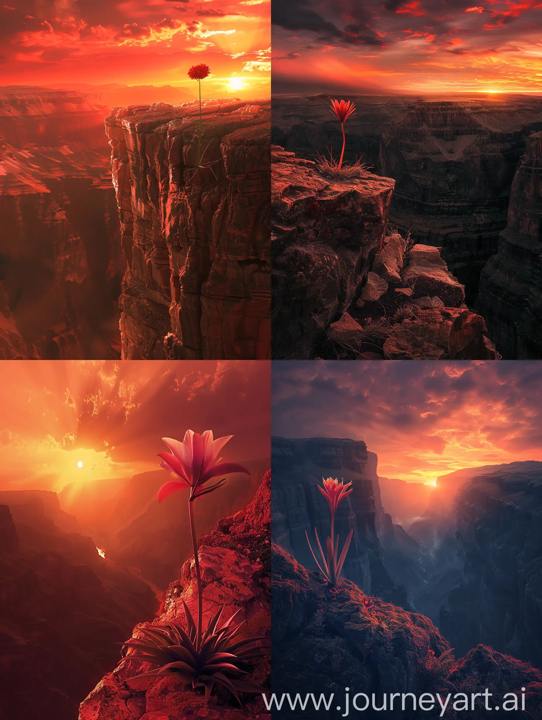 Solitary-Red-Rain-Lily-on-Canyon-Edge-at-Sunset