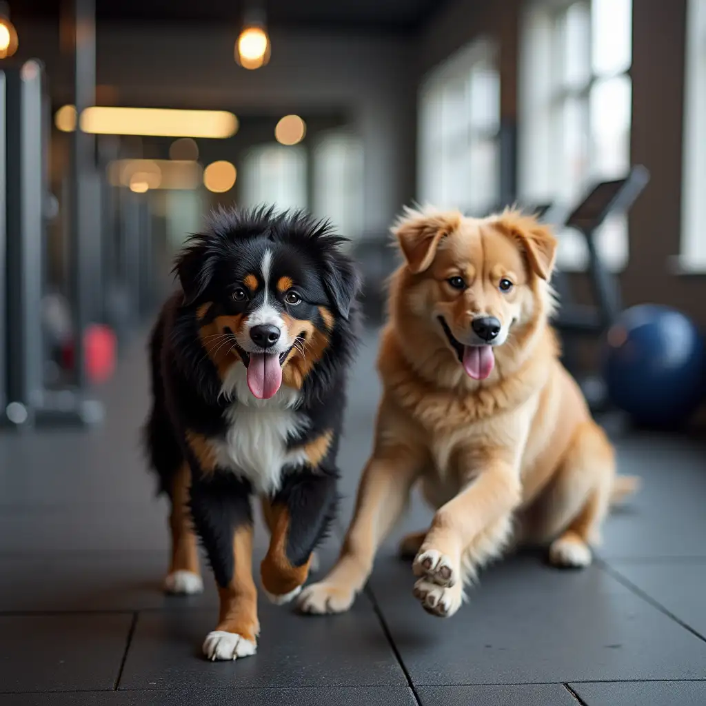 Dogs exercising at the gym