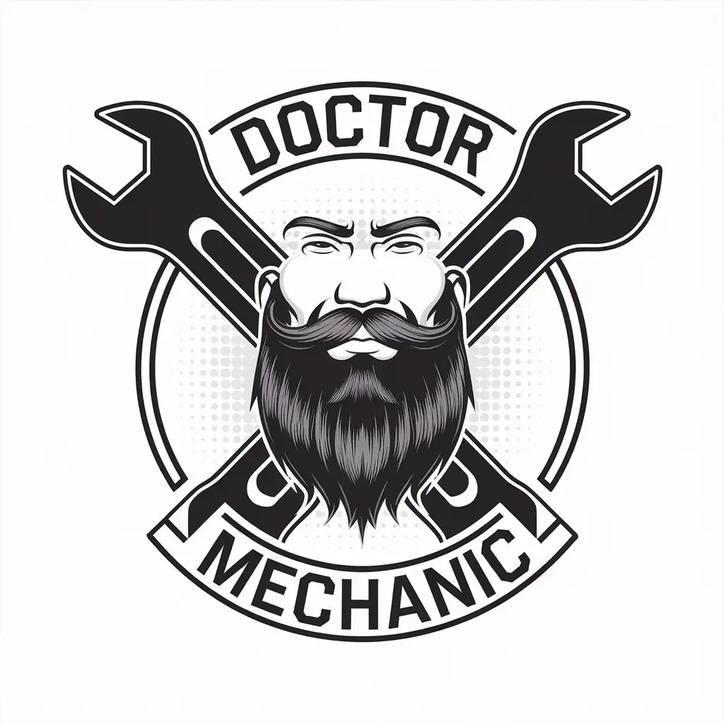 a vector logo design,with the text "doctor mechanic", main symbol:socket wrench beard engine,Moderate,be used in Automotive industry,clear background