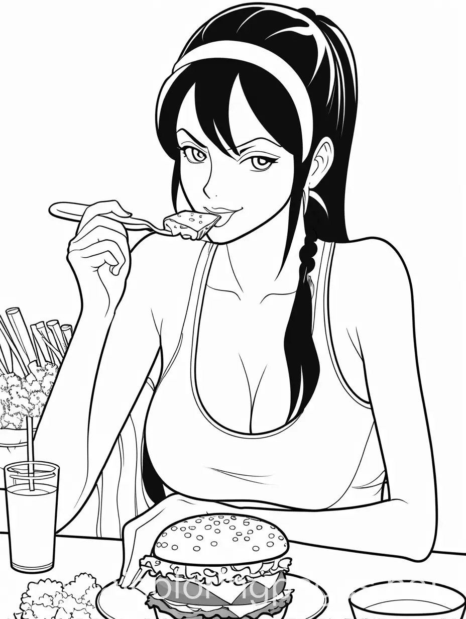 Nico-Robin-Enjoying-Cheeseburgers-Coloring-Page