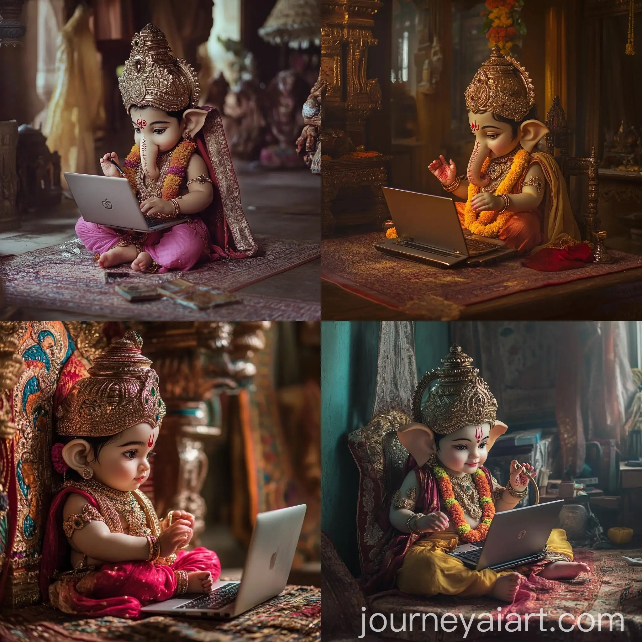 Young-Ganesha-Engrossed-in-Modern-Technology-Traditional-Style-Editorial-Photography